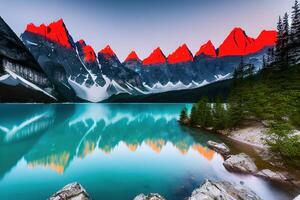 braies lago con seekofel montar en antecedentes por ai generado foto