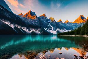 braies lago con seekofel montar en antecedentes por ai generado foto