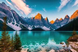 braies lago con seekofel montar en antecedentes por ai generado foto