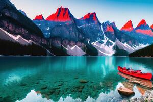 braies lago con seekofel montar en antecedentes por ai generado foto