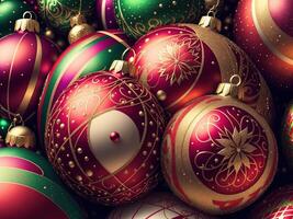 christmas balls with complex ornaments closeup by photo