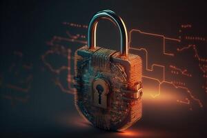 Digital Lock on Technology Network Data Protection Background by photo