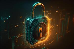 Digital Lock on Technology Network Data Protection Background by photo