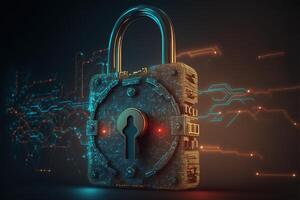 Digital Lock on Technology Network Data Protection Background by photo