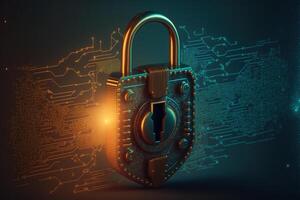 Digital Lock on Technology Network Data Protection Background by photo
