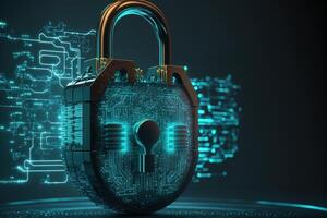 Digital Lock on Technology Network Data Protection Background by photo