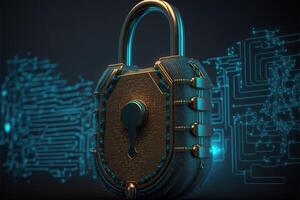 Digital Lock on Technology Network Data Protection Background by photo