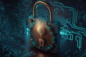 Digital Lock on Technology Network Data Protection Background by photo