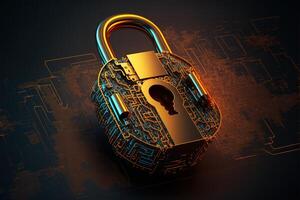 Digital Lock on Technology Network Data Protection Background by photo