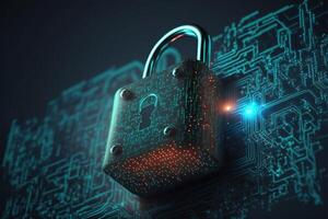 Digital Lock on Technology Network Data Protection Background by photo