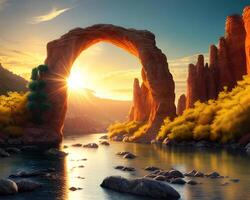 un majestuoso arco rocas formaciones por ai generado foto