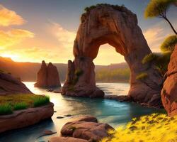 un majestuoso arco rocas formaciones por ai generado foto