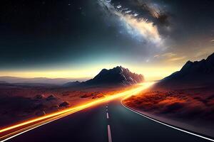 a road under a night sky filled with stars a matte painting by photo