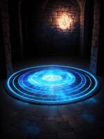 a shining magic circle is drawn on the floor by photo