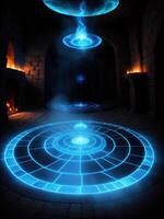 a shining magic circle is drawn on the floor by photo