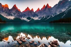 Braies Lake with Seekofel mount on background by photo