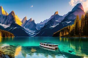 Braies Lake with Seekofel mount on background by photo