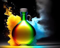 a flask filled with liquid and colored smoke by photo