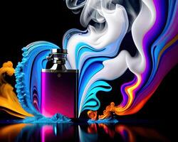 a flask filled with liquid and colored smoke by photo