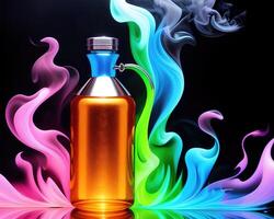 a flask filled with liquid and colored smoke by photo