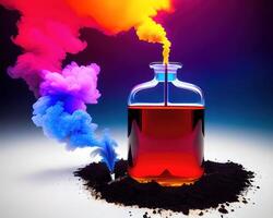 a flask filled with liquid and colored smoke by photo