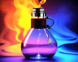 a flask filled with liquid and colored smoke by photo