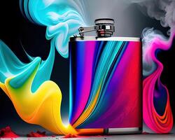 a flask filled with liquid and colored smoke by photo