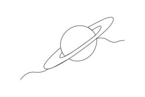 Continuous one line drawing planet Saturn. space concept. Single line draw design vector graphic illustration.