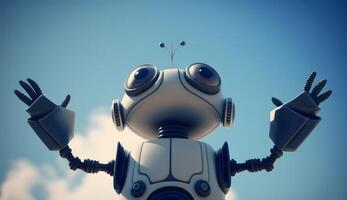 Robot raises its arms up looking up at the sky created using Technology photo