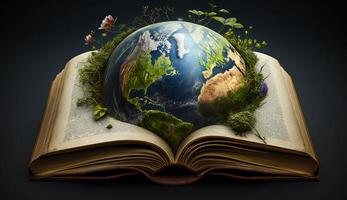 Tree on an open book world earth day, photo