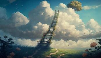 Stairway Leading Up To Heavenly Sky, created using Technology photo