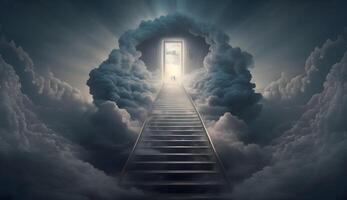 escalera líder arriba a celestial cielo, creado utilizando generativo ai tecnología foto