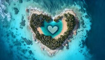 Love island in the middle of the blue sea, created using Technology photo