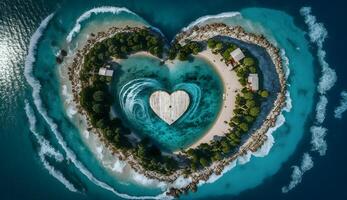 amor isla en el medio de el azul mar, creado utilizando generativo ai tecnología foto