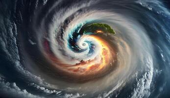 Big hurricane on earth seen from outer space, created using Technology photo