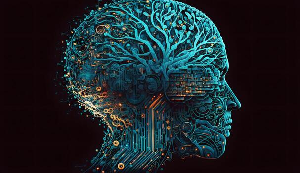 Artificial Intelligence system brain processes, created using Technology photo