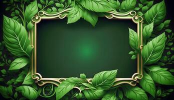 Green background with leaves in the frame, created using Technology photo