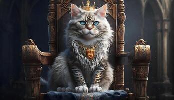 Cat became king was sitting on the throne, created using Technology photo