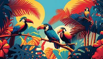 Tropical Paradise This wallpaper features a colorful birds, flower, and plant, created using Technology photo