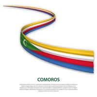 Waving ribbon or banner with flag of Comoros vector