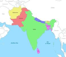 map of South Asia with borders of the states. vector