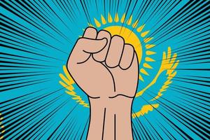 Human fist clenched symbol on flag of Kazakhstan vector