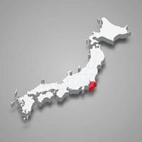 Chiba region location within Japan 3d map vector