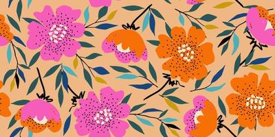 mano dibujado flores, sin costura patrones con floral para tela, textiles, ropa, envase papel, cubrir, bandera, interior decoración, resumen antecedentes. vector