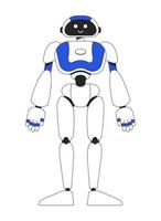 Standing humanoid robot with smile linear flat color vector character. Editable figure. Full body machine on white. Thin line cartoon style spot illustration for web graphic design and animation