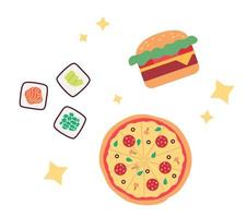 Popular orders at fast food restaurant flat concept vector spot illustration. Editable 2D cartoon composition on white for web UI design. Meals creative hero image for website landings, mobile headers