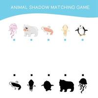 Matching shadow game for Preschool Children. Educational printable worksheet. Matching the images with the shadow for motoric movements. Vector file.