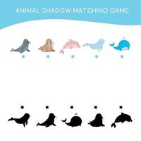 Matching shadow game for Preschool Children. Educational printable worksheet. Matching the images with the shadow for motoric movements. Vector file.