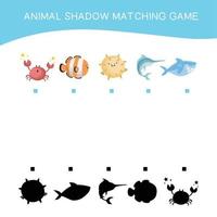 Matching shadow game for Preschool Children. Educational printable worksheet. Matching the images with the shadow for motoric movements. Vector file.