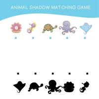 Matching shadow game for Preschool Children. Educational printable worksheet. Matching the images with the shadow for motoric movements. Vector file.